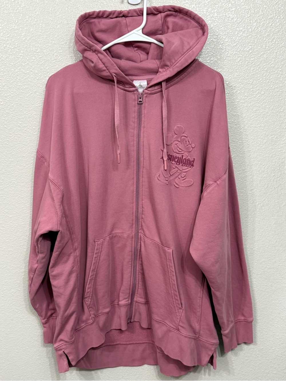 Disney Mauve Zip-Up Hoodie with Embossed Mickey Large L
